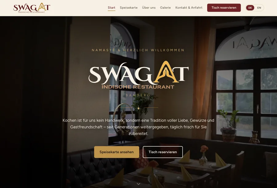 Website Swagat Indian Restaurant